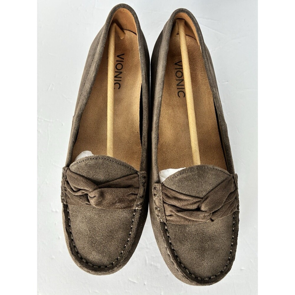 Vionic Norah Gray Suede Moccasin Shoes Slip On Flats Bow Orthotic Womens Sz. 8.5 - Picture 3 of 14